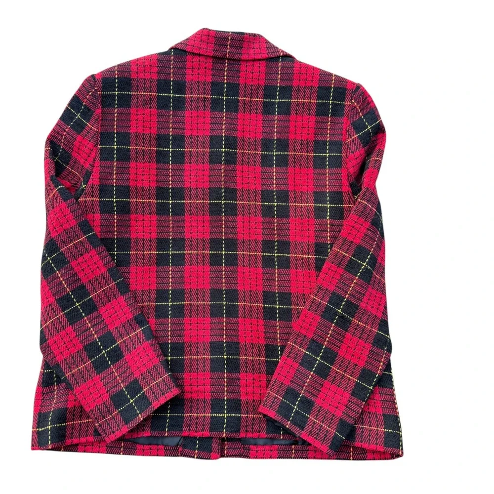 VTG Sag Harbor Red Tartan Plaid Jacket 14 Button Front Lined 90s Classic Preppy